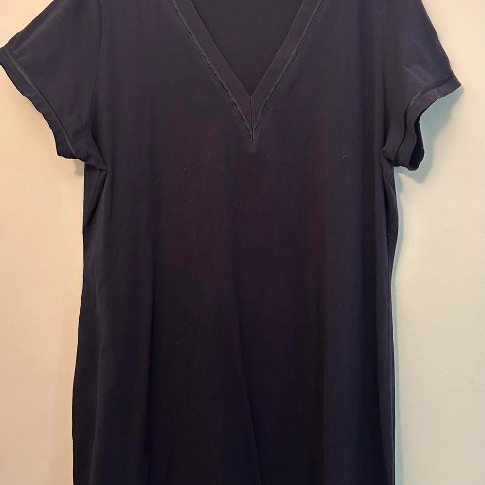 Sensara navy blue v-neck dress solid short sleeve womens 2X